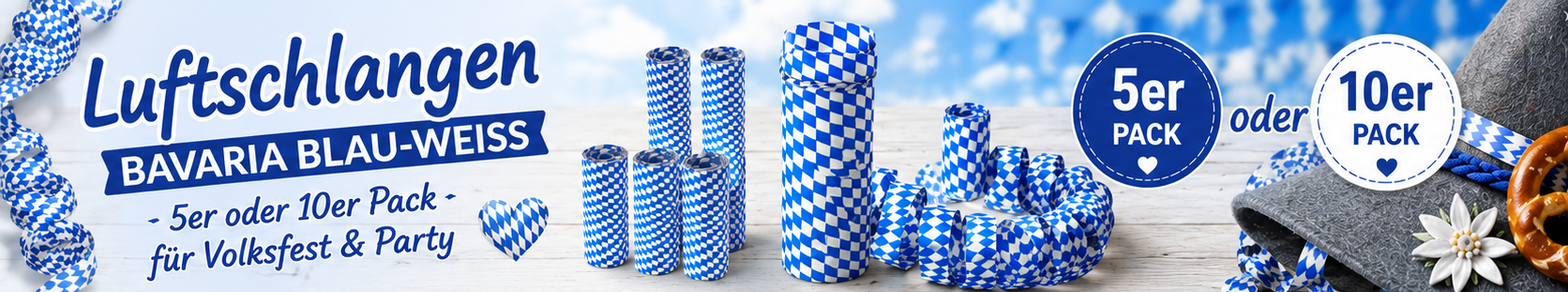 Luftschlangen Bavaria Blau-Wei&szlig; im 5er oder 10er Pack